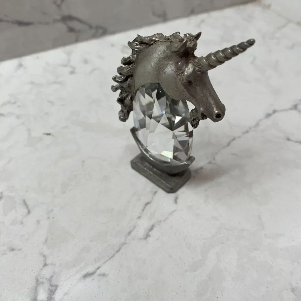 Spoontiques 1983 Pewter and Crystal Prism Miniature Pewter‎ Unicorn Figurine
